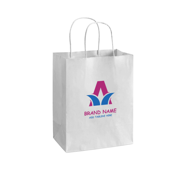 Custom White Paper Shopping Bags (Non-Printed) by BannerBuzz
