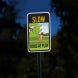 Slow Down Dogs At Play Aluminum Sign (Diamond Reflective)