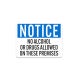 OSHA No Alcohol Or Drugs Allowed On These Premises Plastic Sign